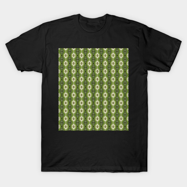 Green and Yellow Ovals and Curves Seamless Pattern 1970s Inspired T-Shirt by GenAumonier